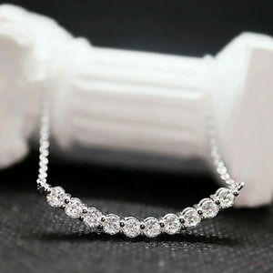 NEW 925 Sterling Silver Diamond Curve Bar Necklace